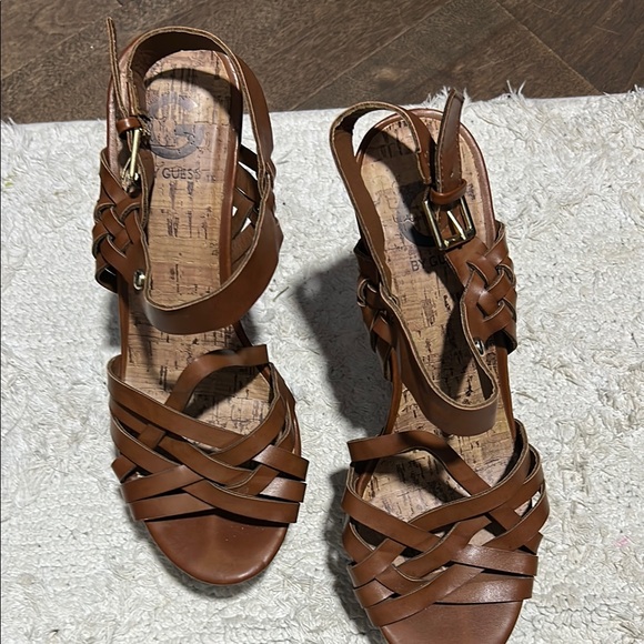 Guess Brown Leather Strappy Sandals - Picture 8 of 10